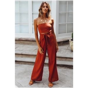 Hello Molly Pop Records strapless jumpsuit rust XS